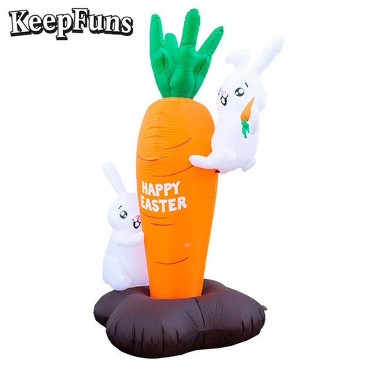 KeepFuns Easter Bunny Carrot Inflatable Decoration - Outdoor Yard Holiday Celebration Inflatable Model