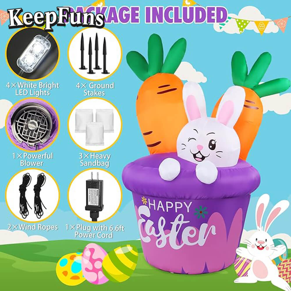 KeepFuns Easter Bunny Carrot Inflatable Decoration Outdoor Garden Festival Inflatable Model