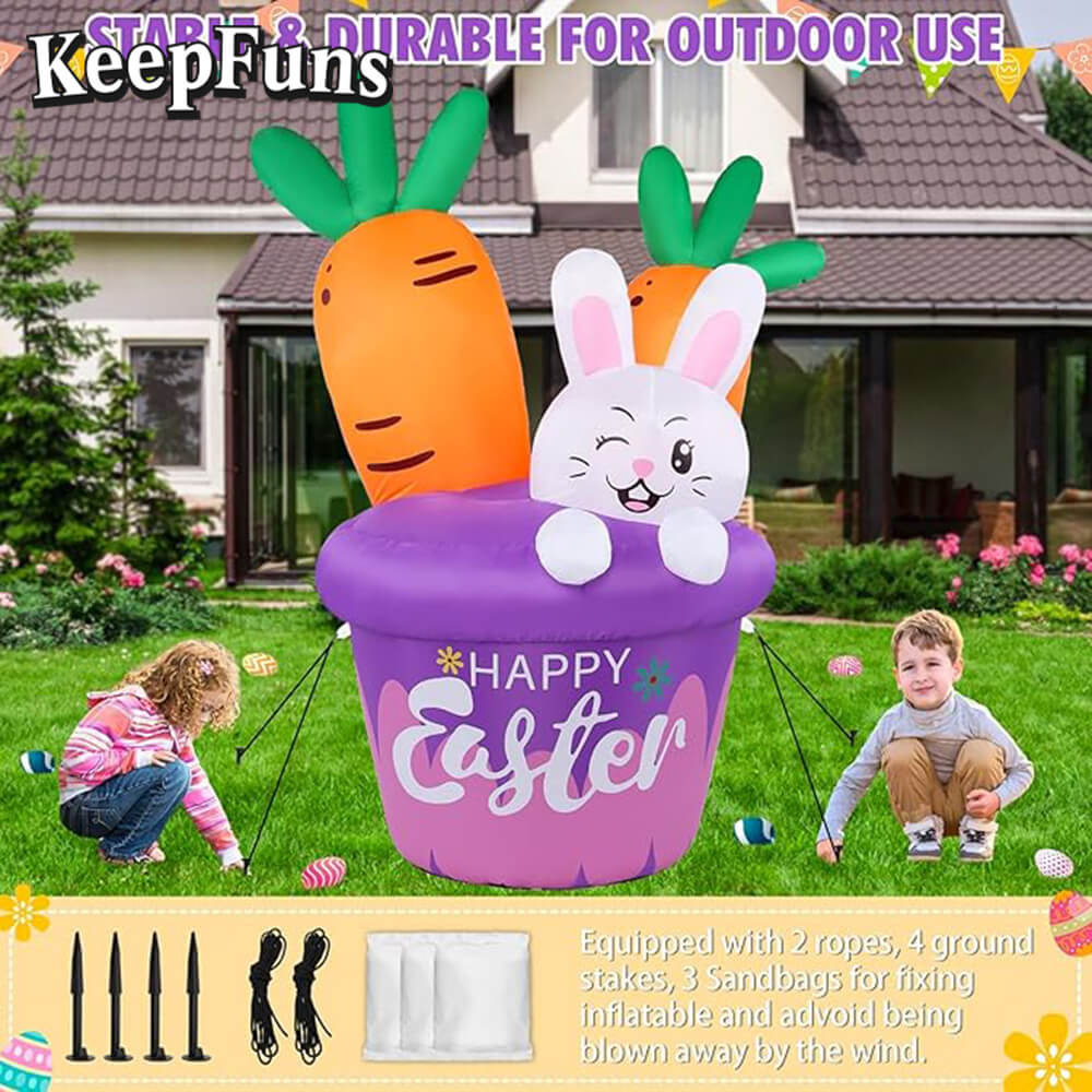 KeepFuns Easter Bunny Carrot Inflatable Decoration Outdoor Garden Festival Inflatable Model