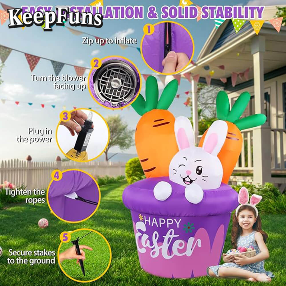 KeepFuns Easter Bunny Carrot Inflatable Decoration Outdoor Garden Festival Inflatable Model