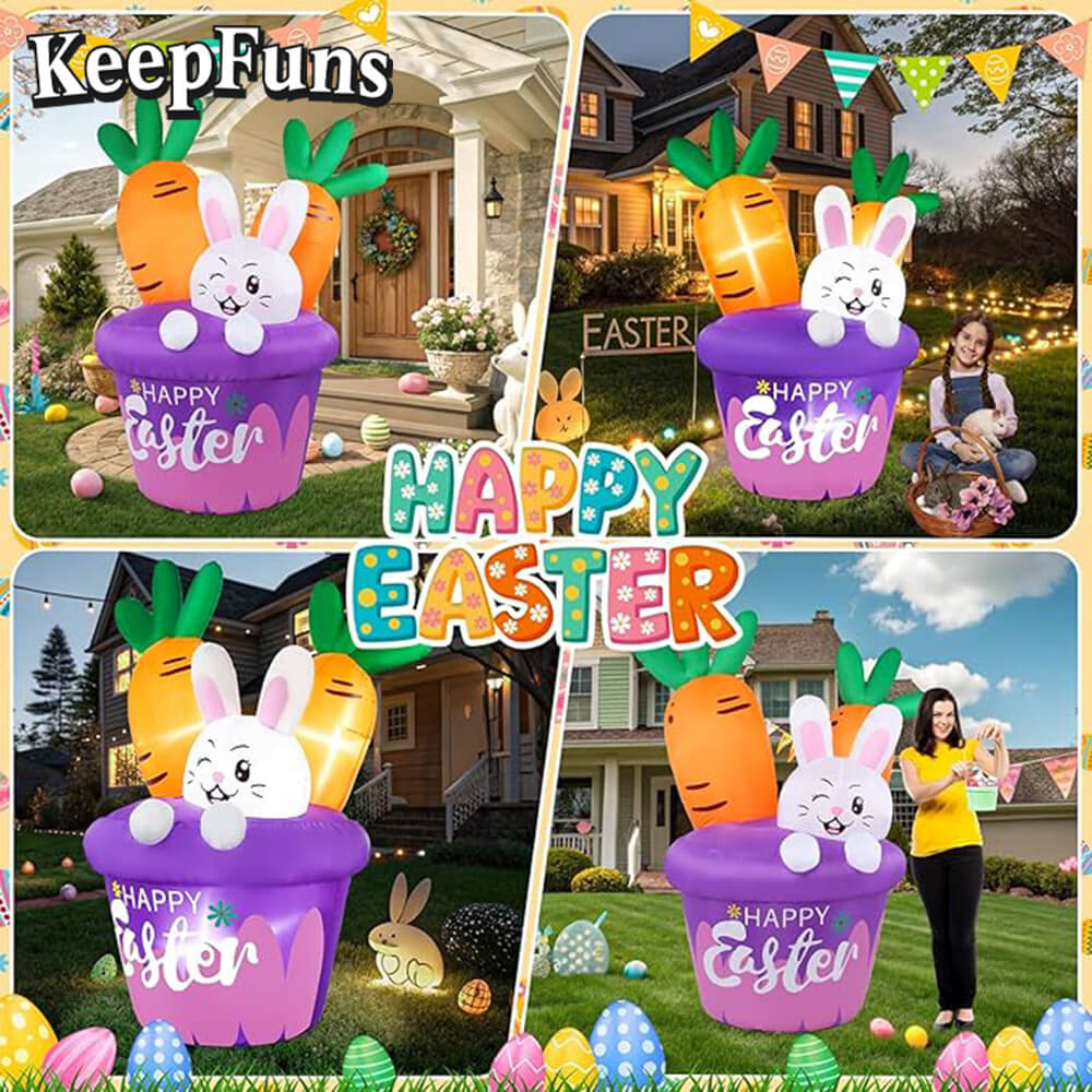 KeepFuns Easter Bunny Carrot Inflatable Decoration Outdoor Garden Festival Inflatable Model