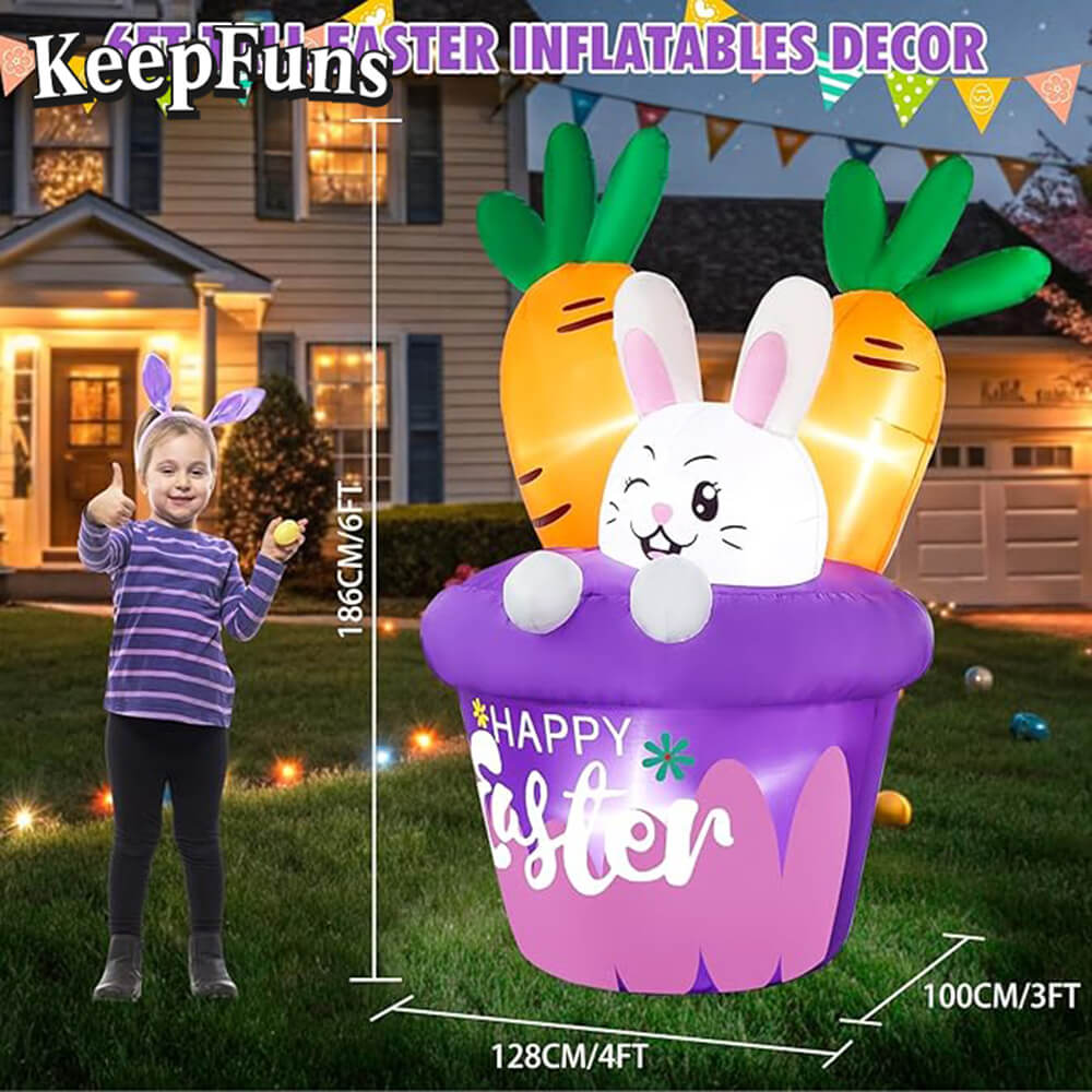 KeepFuns Easter Bunny Carrot Inflatable Decoration Outdoor Garden Festival Inflatable Model
