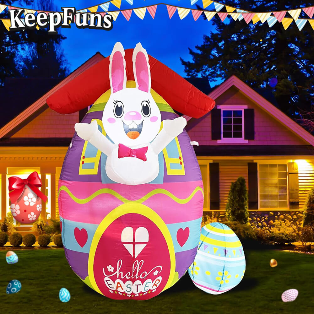 KeepFuns Easter Bunny Egg Inflatable Decoration - Inflatable Model for Outdoor and Indoor Holiday Celebrations