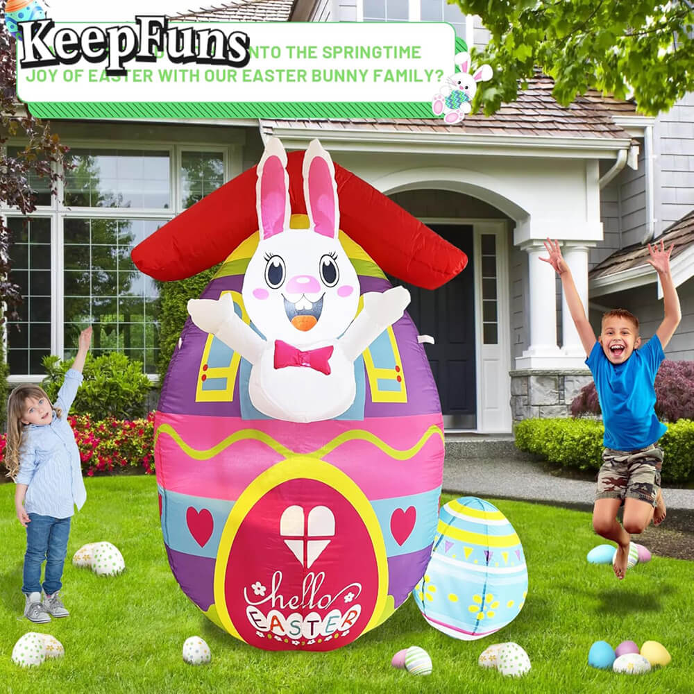 KeepFuns Easter Bunny Egg Inflatable Decoration - Inflatable Model for Outdoor and Indoor Holiday Celebrations