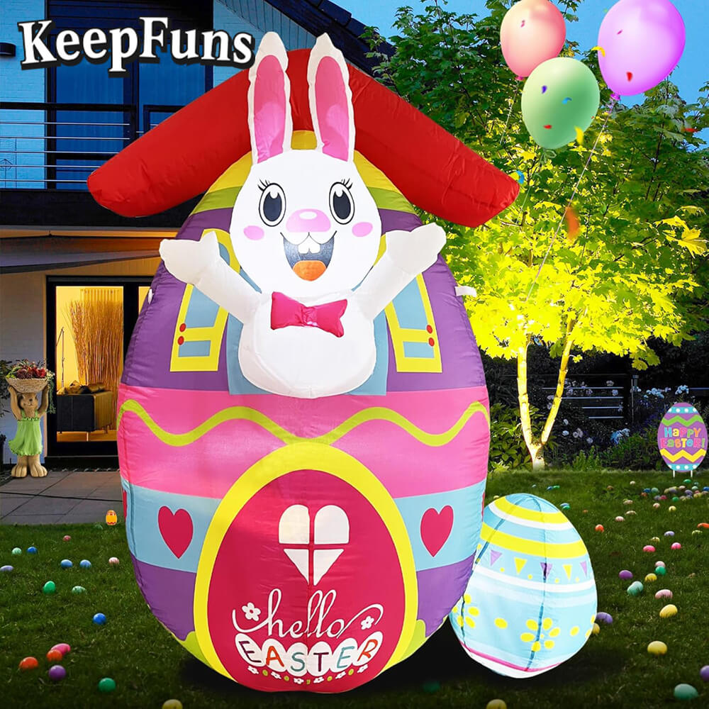 KeepFuns Easter Bunny Egg Inflatable Decoration - Inflatable Model for Outdoor and Indoor Holiday Celebrations