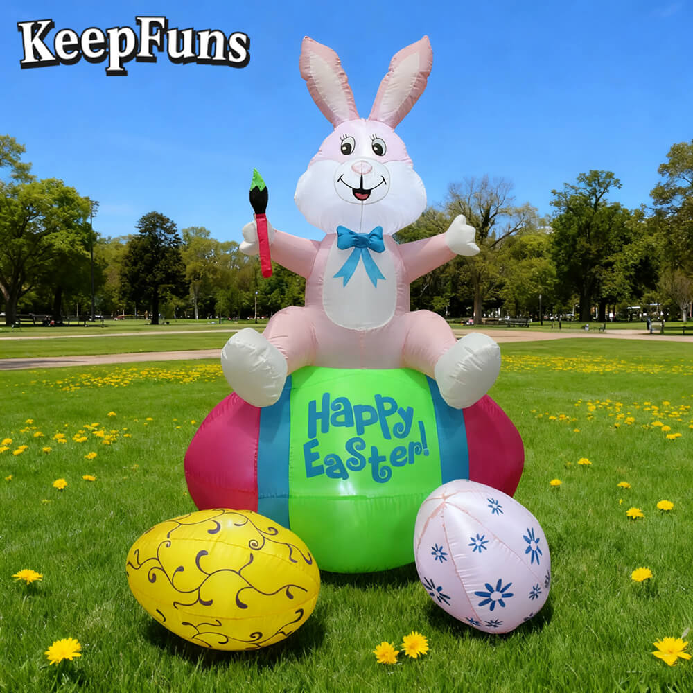 KeepFuns Easter Bunny Egg Inflatable Decoration - Outdoor Yard Holiday Celebration Inflatable Model