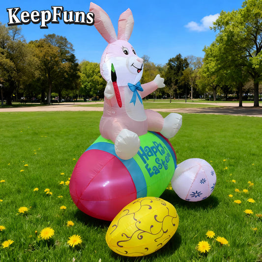 KeepFuns Easter Bunny Egg Inflatable Decoration - Outdoor Yard Holiday Celebration Inflatable Model