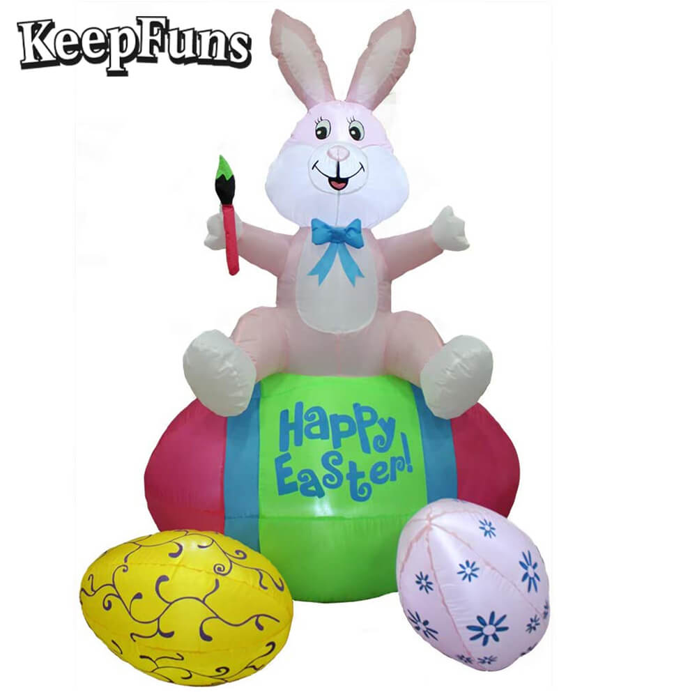 KeepFuns Easter Bunny Egg Inflatable Decoration - Outdoor Yard Holiday Celebration Inflatable Model