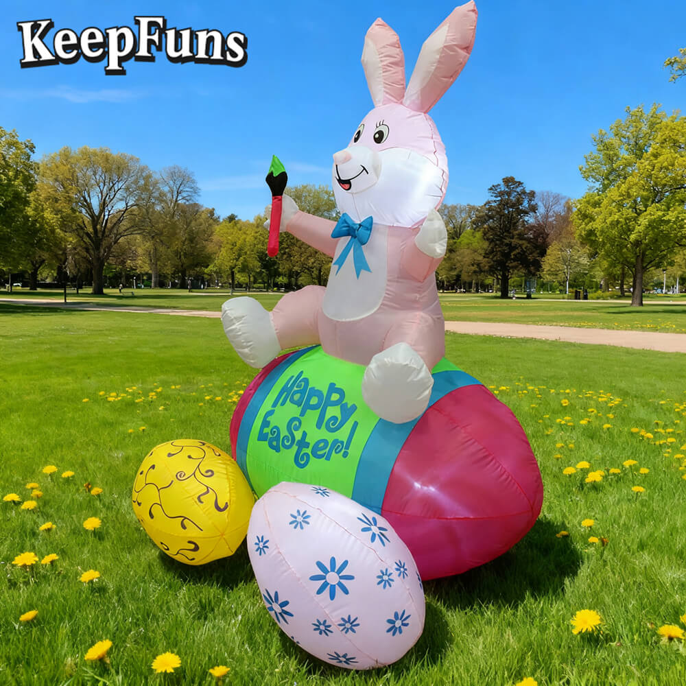 KeepFuns Easter Bunny Egg Inflatable Decoration - Outdoor Yard Holiday Celebration Inflatable Model