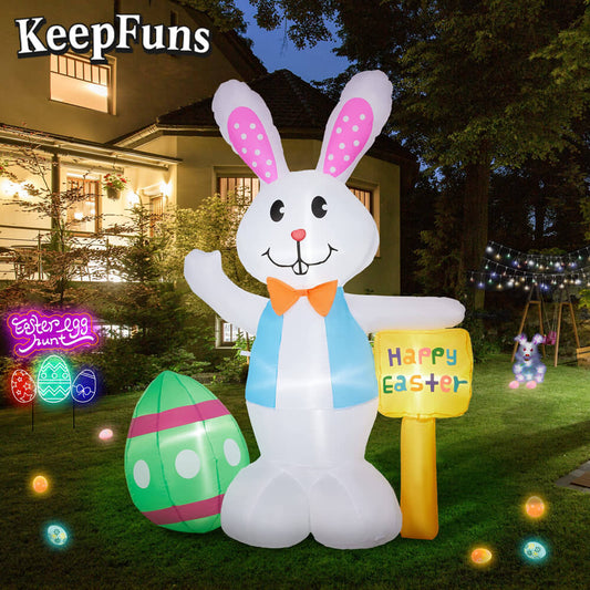 KeepFuns Easter Bunny Inflatable Decoration - Outdoor, Yard, Indoor Holiday Celebration Inflatable Model