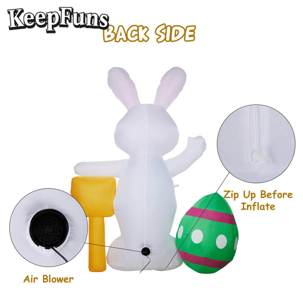 KeepFuns Easter Bunny Inflatable Decoration - Outdoor, Yard, Indoor Holiday Celebration Inflatable Model