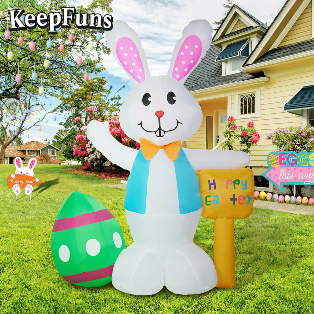 KeepFuns Easter Bunny Inflatable Decoration - Outdoor, Yard, Indoor Holiday Celebration Inflatable Model