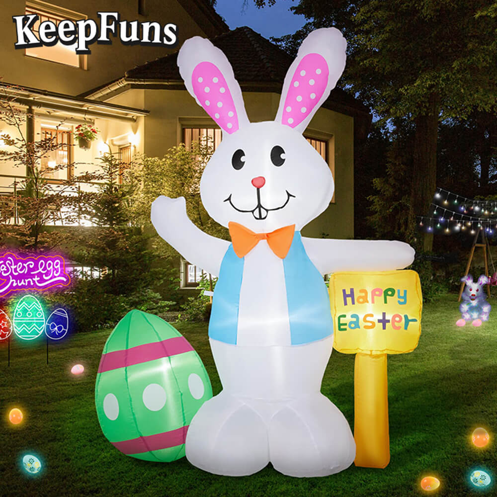 KeepFuns Easter Bunny Inflatable Decoration - Outdoor, Yard, Indoor Holiday Celebration Inflatable Model