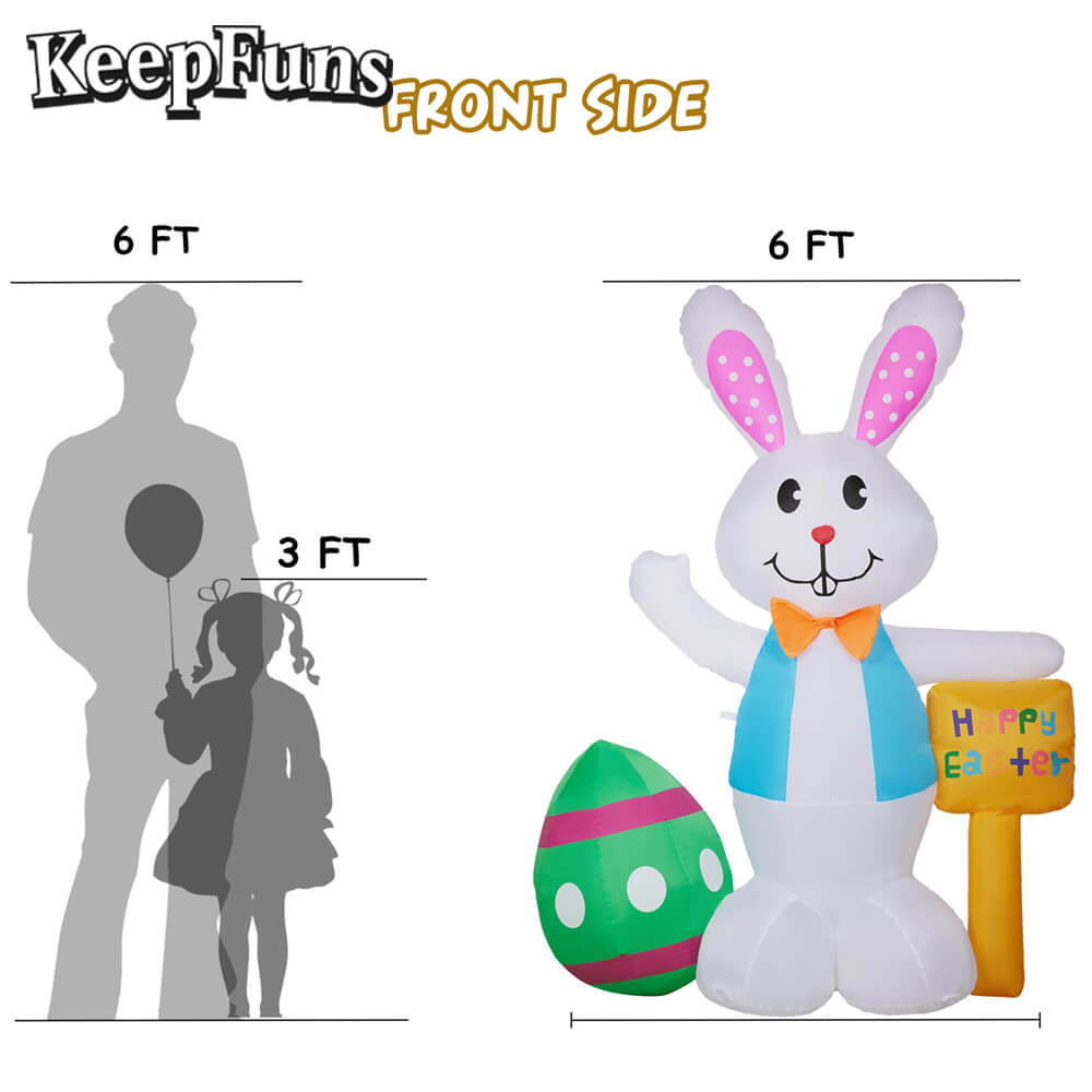 KeepFuns Easter Bunny Inflatable Decoration - Outdoor, Yard, Indoor Holiday Celebration Inflatable Model