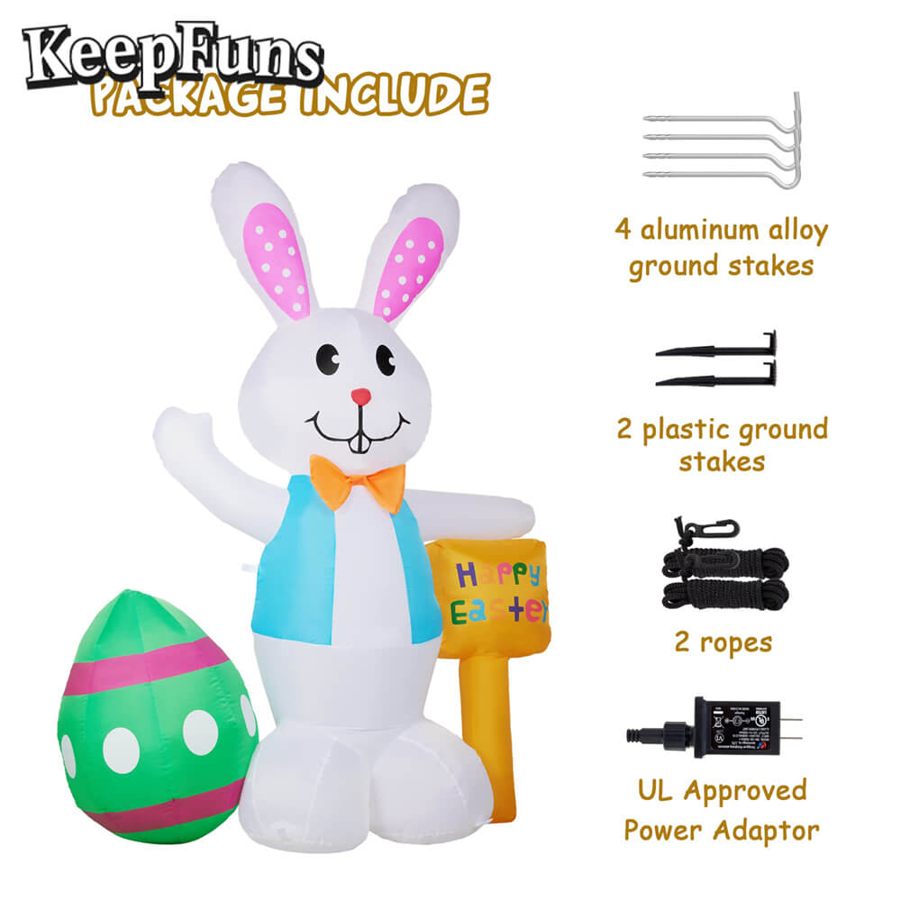 KeepFuns Easter Bunny Inflatable Decoration - Outdoor, Yard, Indoor Holiday Celebration Inflatable Model