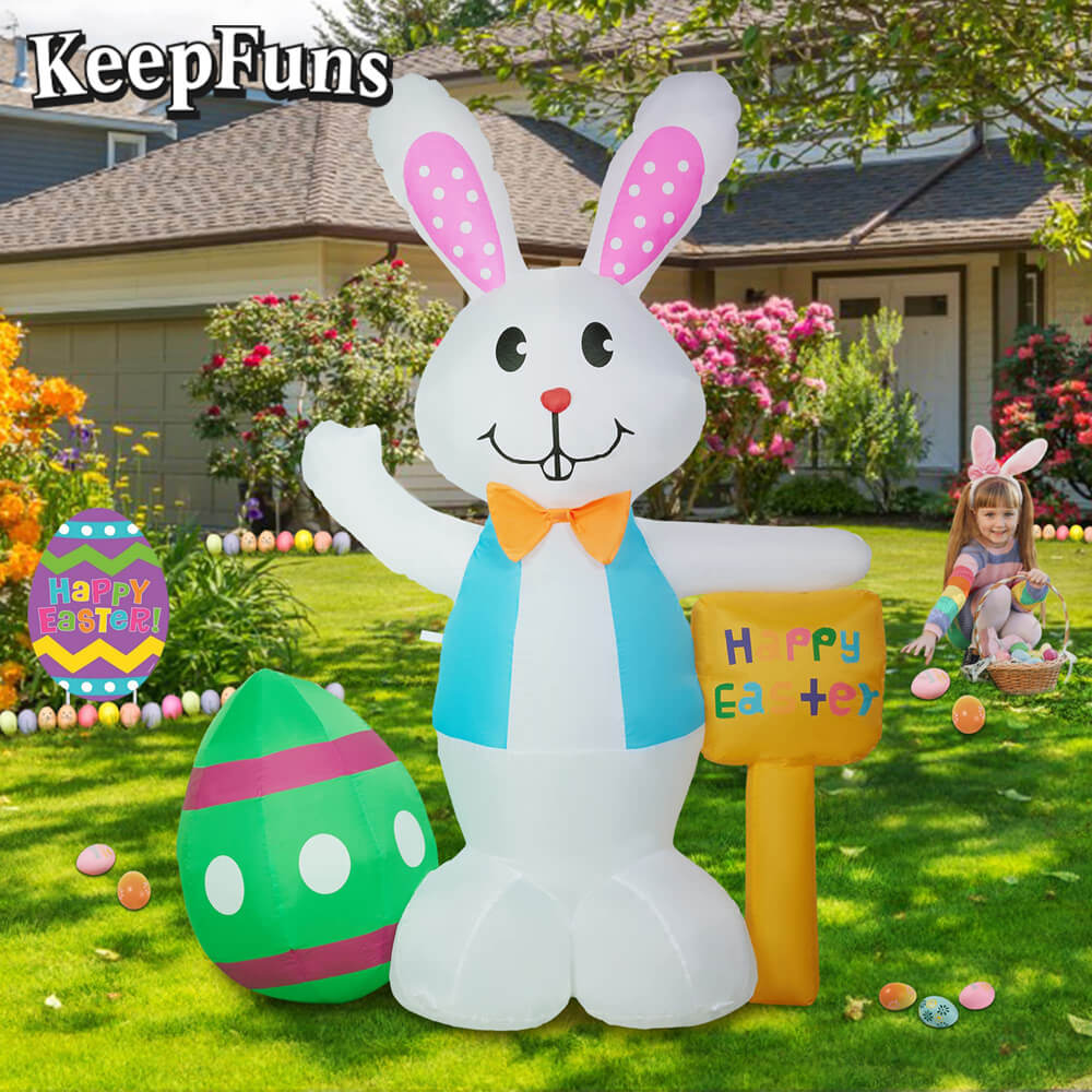 KeepFuns Easter Bunny Inflatable Decoration - Outdoor, Yard, Indoor Holiday Celebration Inflatable Model