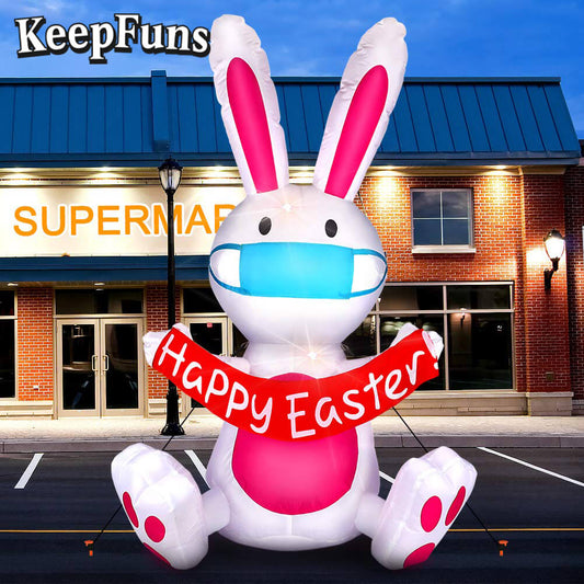 KeepFuns Easter Bunny Inflatable Decoration with Mask - Shopping Mall Outdoor Festival Celebration Inflatable Model