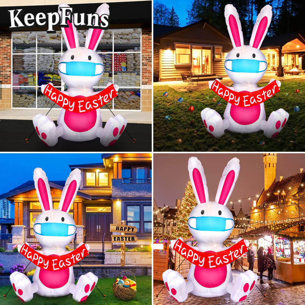 KeepFuns Easter Bunny Inflatable Decoration with Mask - Shopping Mall Outdoor Festival Celebration Inflatable Model