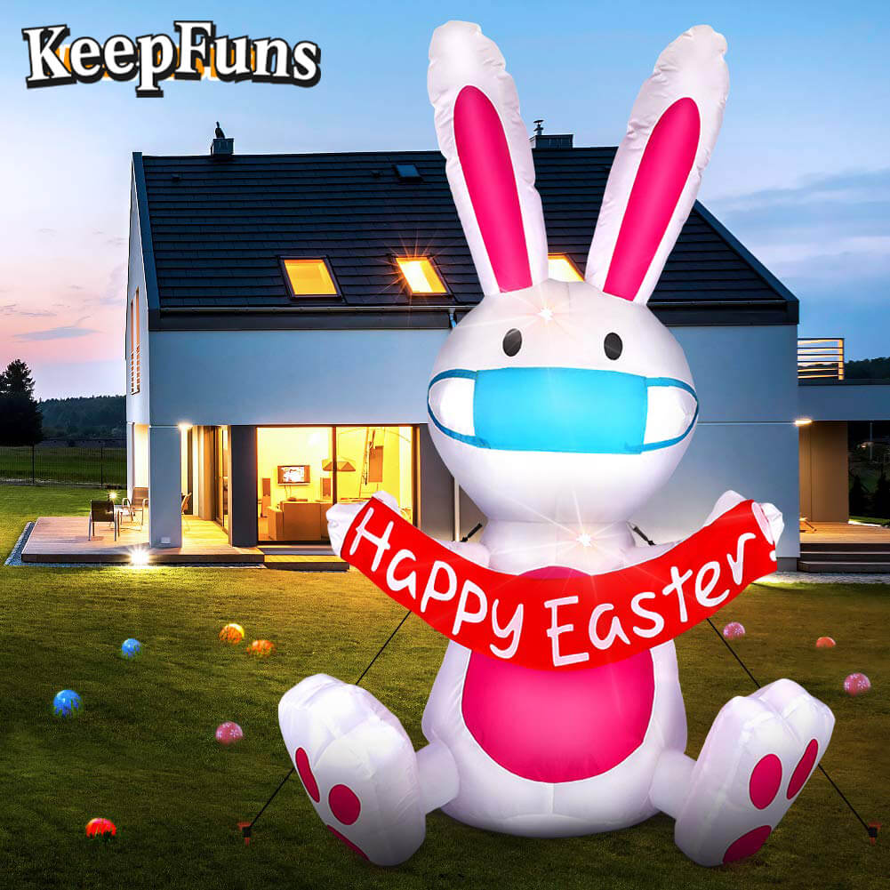 KeepFuns Easter Bunny Inflatable Decoration with Mask - Shopping Mall Outdoor Festival Celebration Inflatable Model