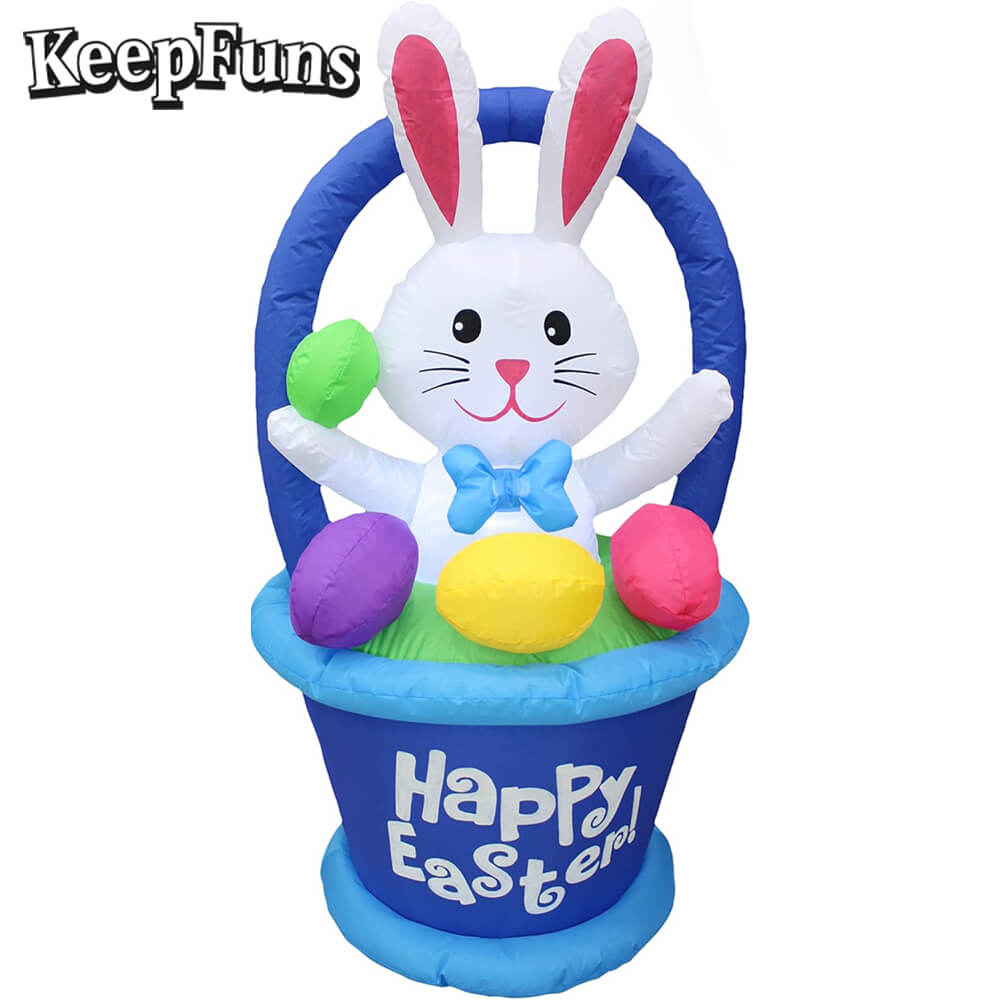 KeepFuns Easter Bunny Basket Inflatable Decoration Outdoor and Indoor Holiday Celebration Inflatable Model