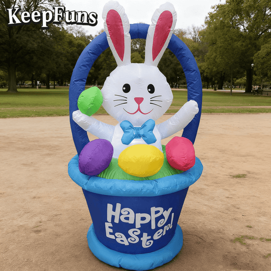KeepFuns Easter Bunny Basket Inflatable Decoration Outdoor and Indoor Holiday Celebration Inflatable Model