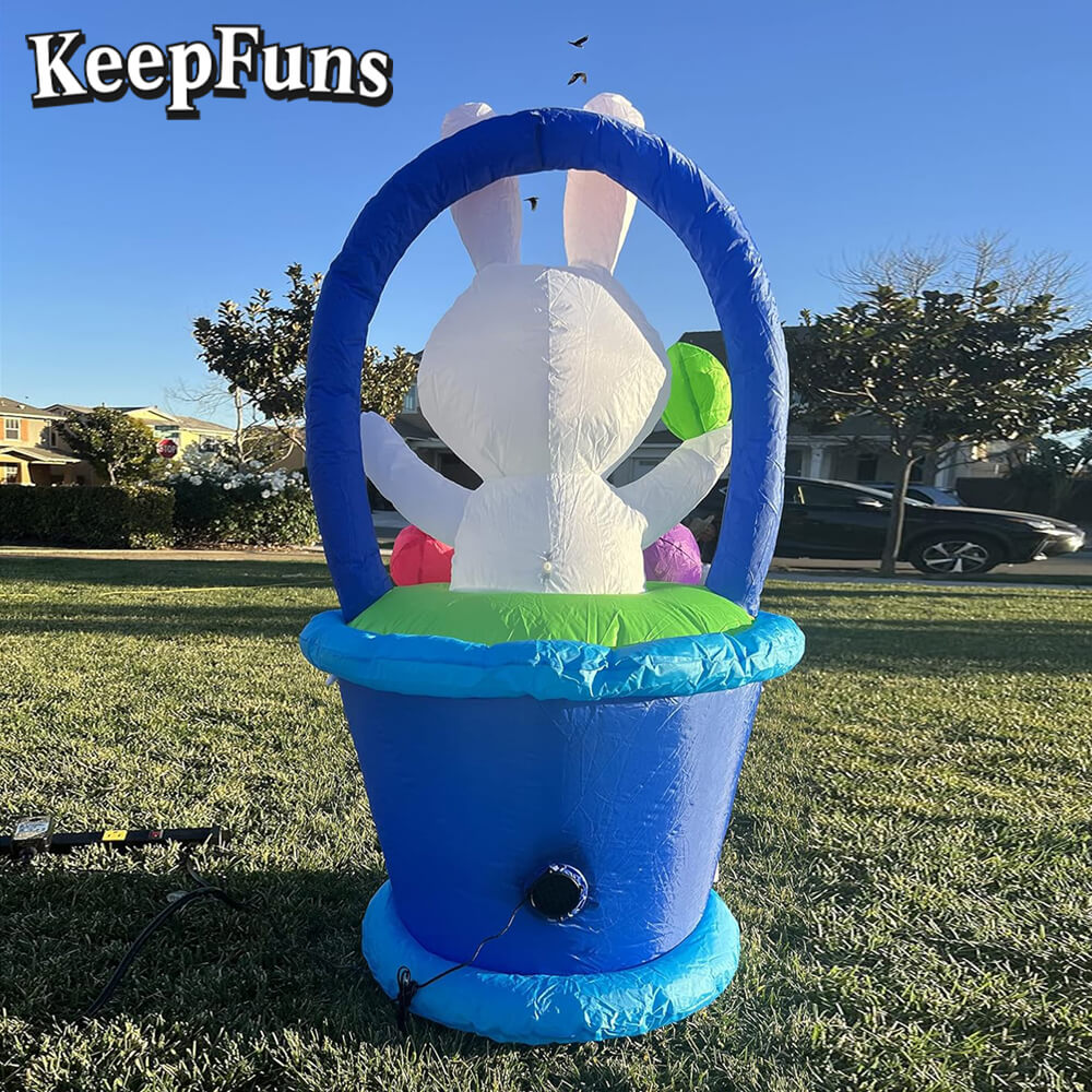 KeepFuns Easter Bunny Basket Inflatable Decoration Outdoor and Indoor Holiday Celebration Inflatable Model