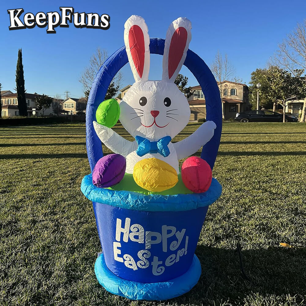 KeepFuns Easter Bunny Basket Inflatable Decoration Outdoor and Indoor Holiday Celebration Inflatable Model