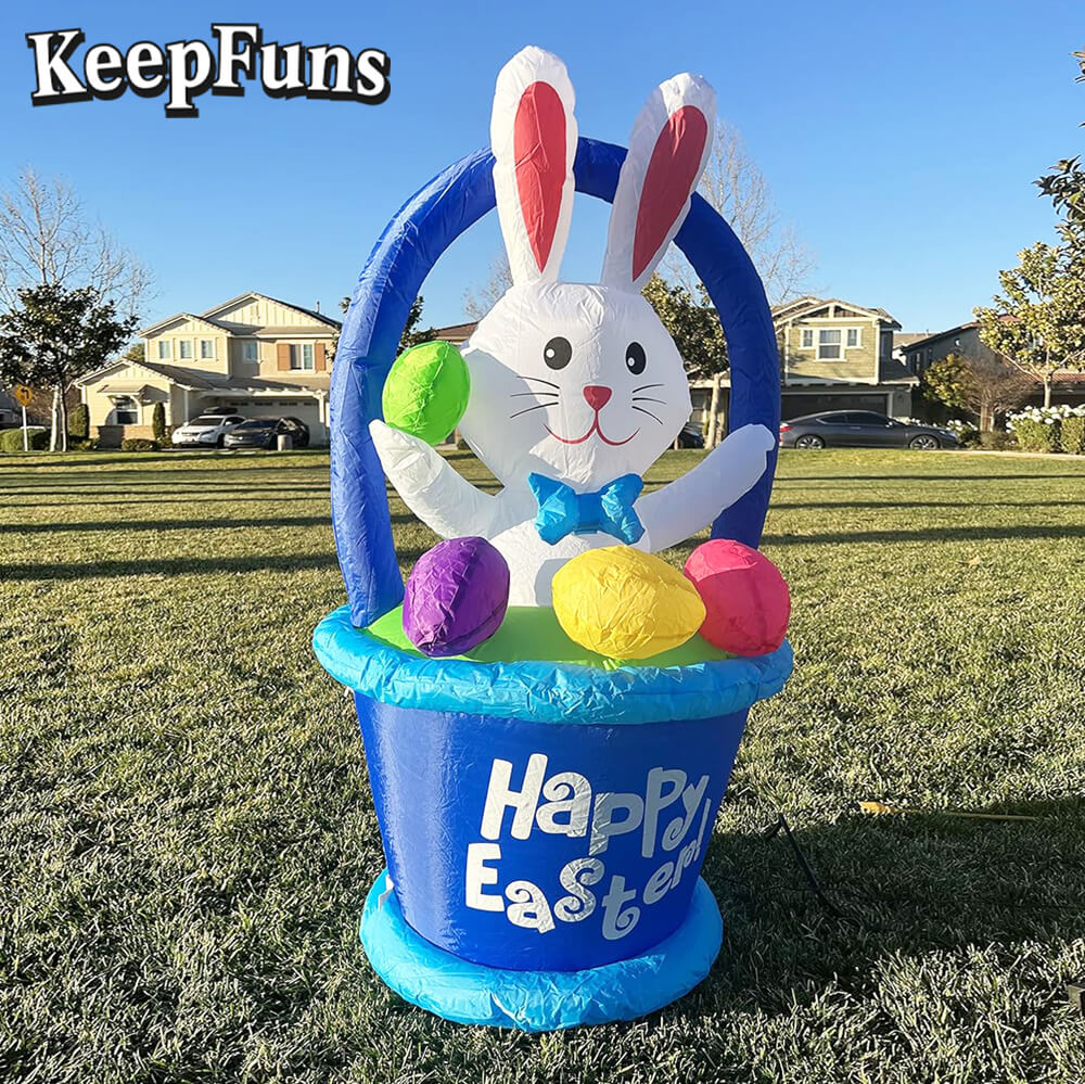 KeepFuns Easter Bunny Basket Inflatable Decoration Outdoor and Indoor Holiday Celebration Inflatable Model