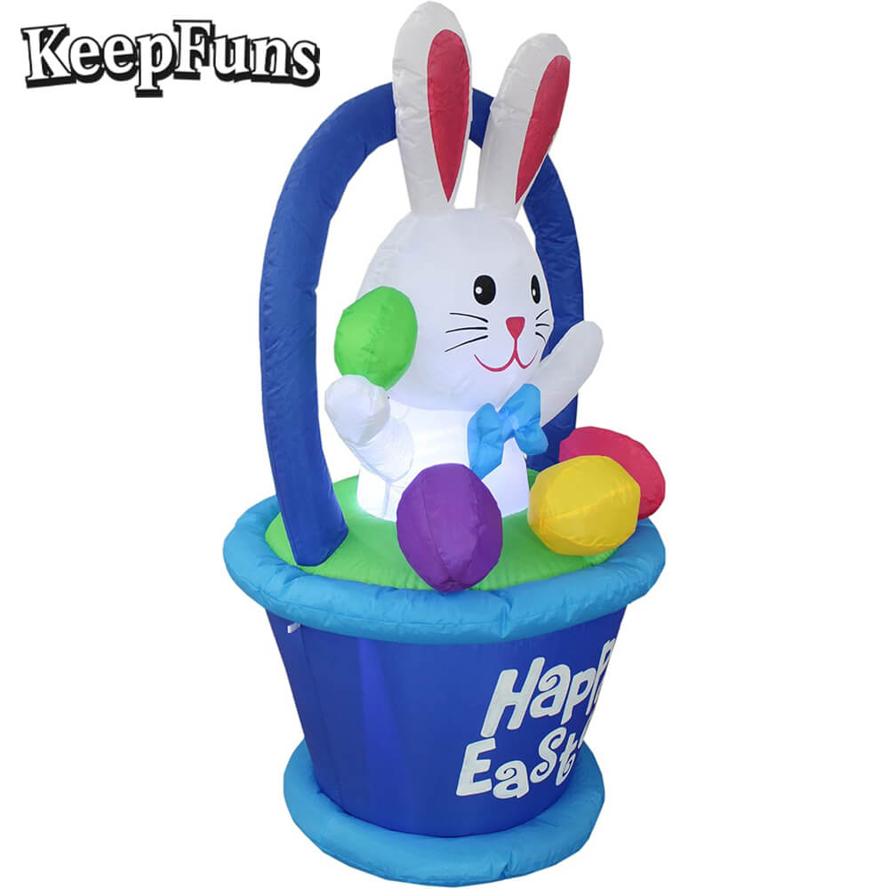 KeepFuns Easter Bunny Basket Inflatable Decoration Outdoor and Indoor Holiday Celebration Inflatable Model