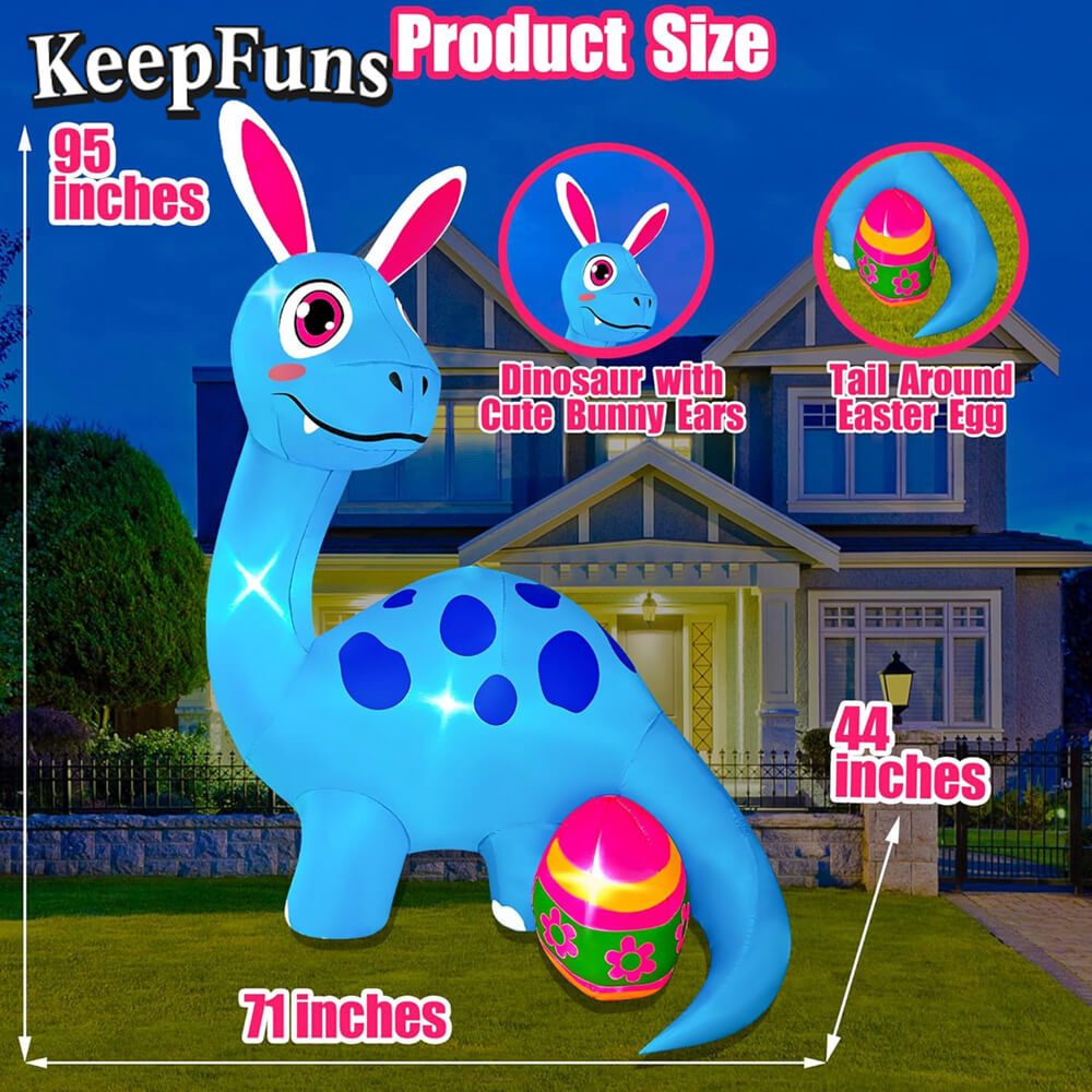 KeepFuns Easter Dinosaur Bunny Ears Inflatable Decoration Outdoor Garden Festival Inflatable Model