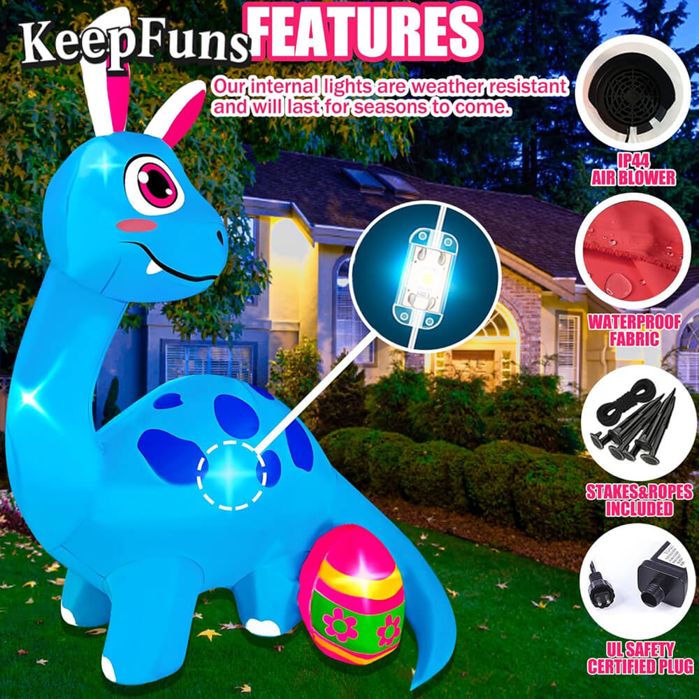 KeepFuns Easter Dinosaur Bunny Ears Inflatable Decoration Outdoor Garden Festival Inflatable Model