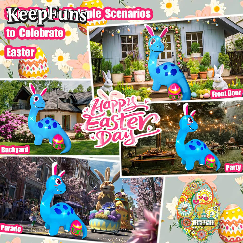 KeepFuns Easter Dinosaur Bunny Ears Inflatable Decoration Outdoor Garden Festival Inflatable Model
