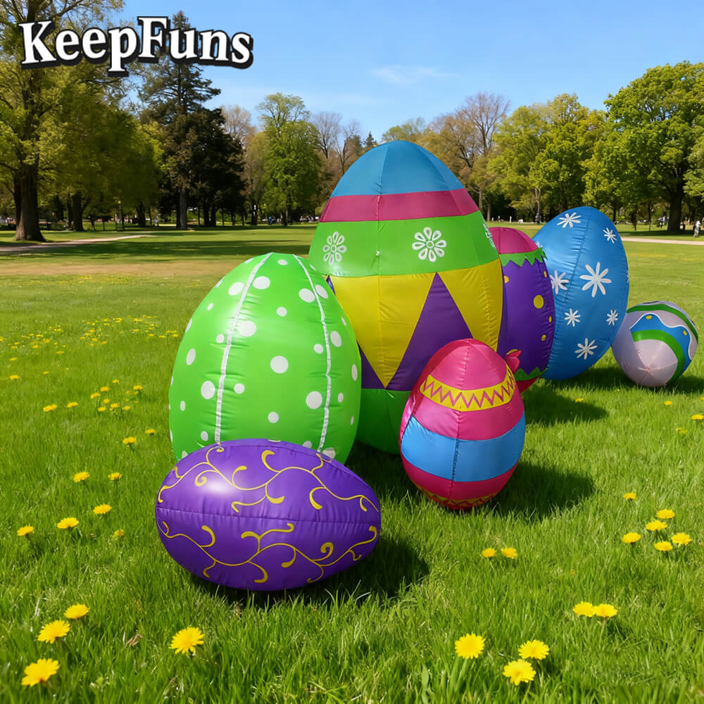 KeepFuns Easter Egg Inflatable Decoration Set - Outdoor Lawn Yard Holiday Decoration Inflatable Model