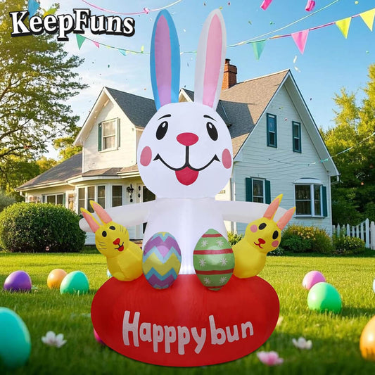 KeepFuns Easter Happy Rabbit Inflatable Decoration Outdoor Yard Indoor Festival Celebration Inflatable Model