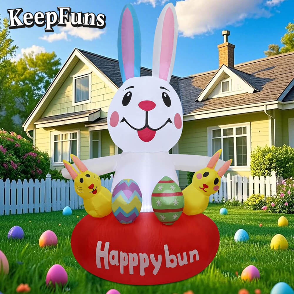 KeepFuns Easter Happy Rabbit Inflatable Decoration Outdoor Yard Indoor Festival Celebration Inflatable Model