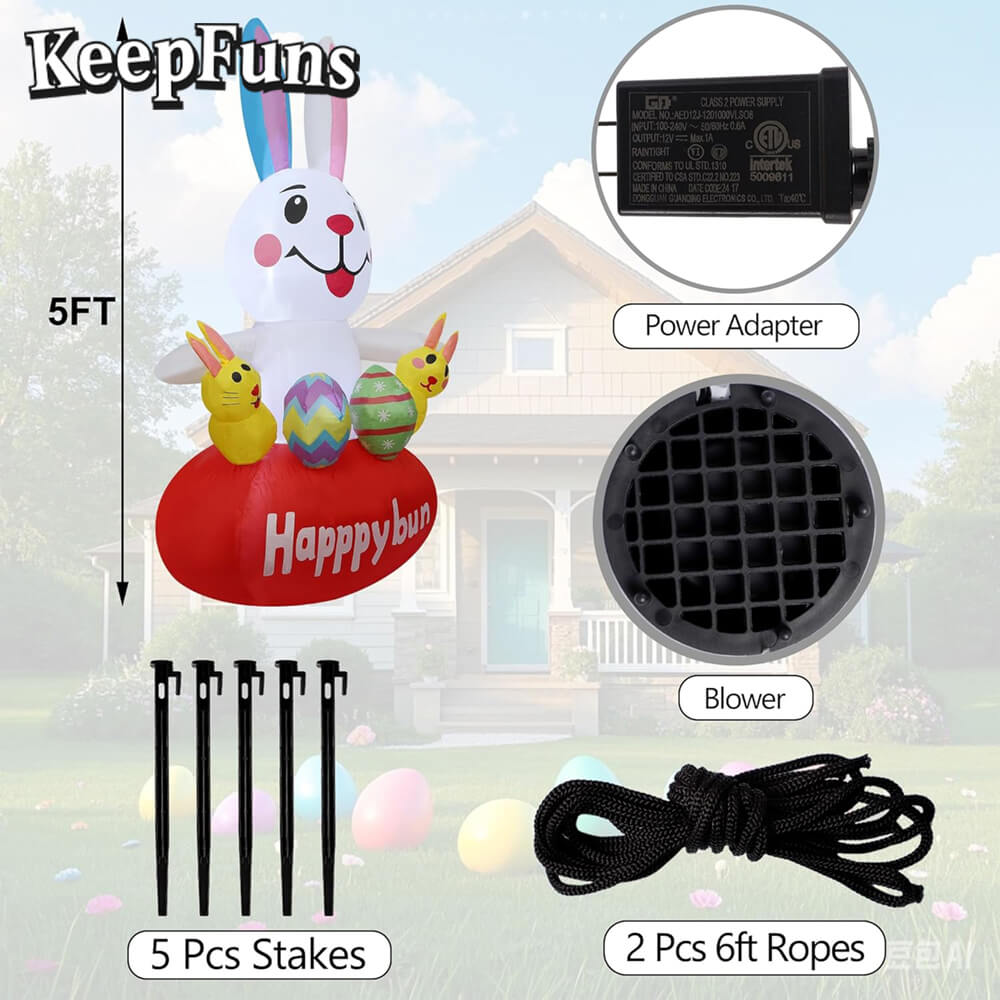 KeepFuns Easter Happy Rabbit Inflatable Decoration Outdoor Yard Indoor Festival Celebration Inflatable Model