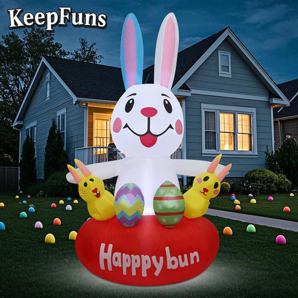 KeepFuns Easter Happy Rabbit Inflatable Decoration Outdoor Yard Indoor Festival Celebration Inflatable Model