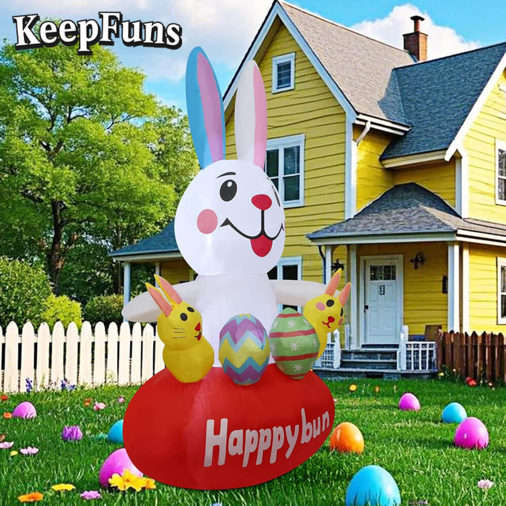 KeepFuns Easter Happy Rabbit Inflatable Decoration Outdoor Yard Indoor Festival Celebration Inflatable Model