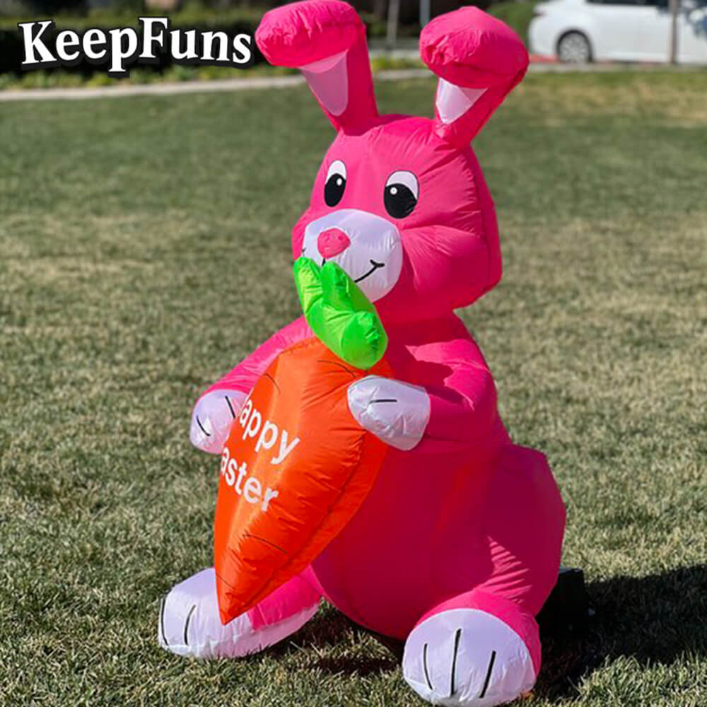 KeepFuns Easter Pink Bunny Inflatable Decoration - Outdoor Lawn Indoor Event Festival Inflatable Model