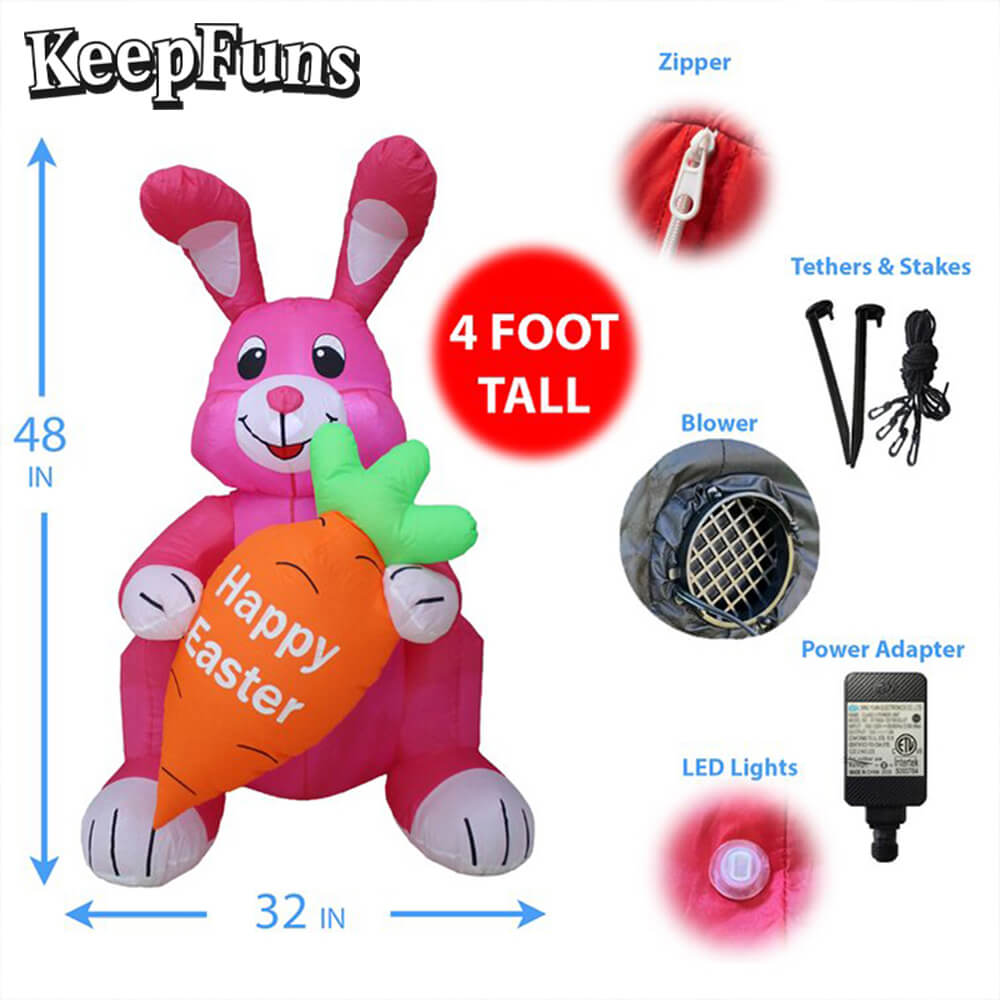 KeepFuns Easter Pink Bunny Inflatable Decoration - Outdoor Lawn Indoor Event Festival Inflatable Model