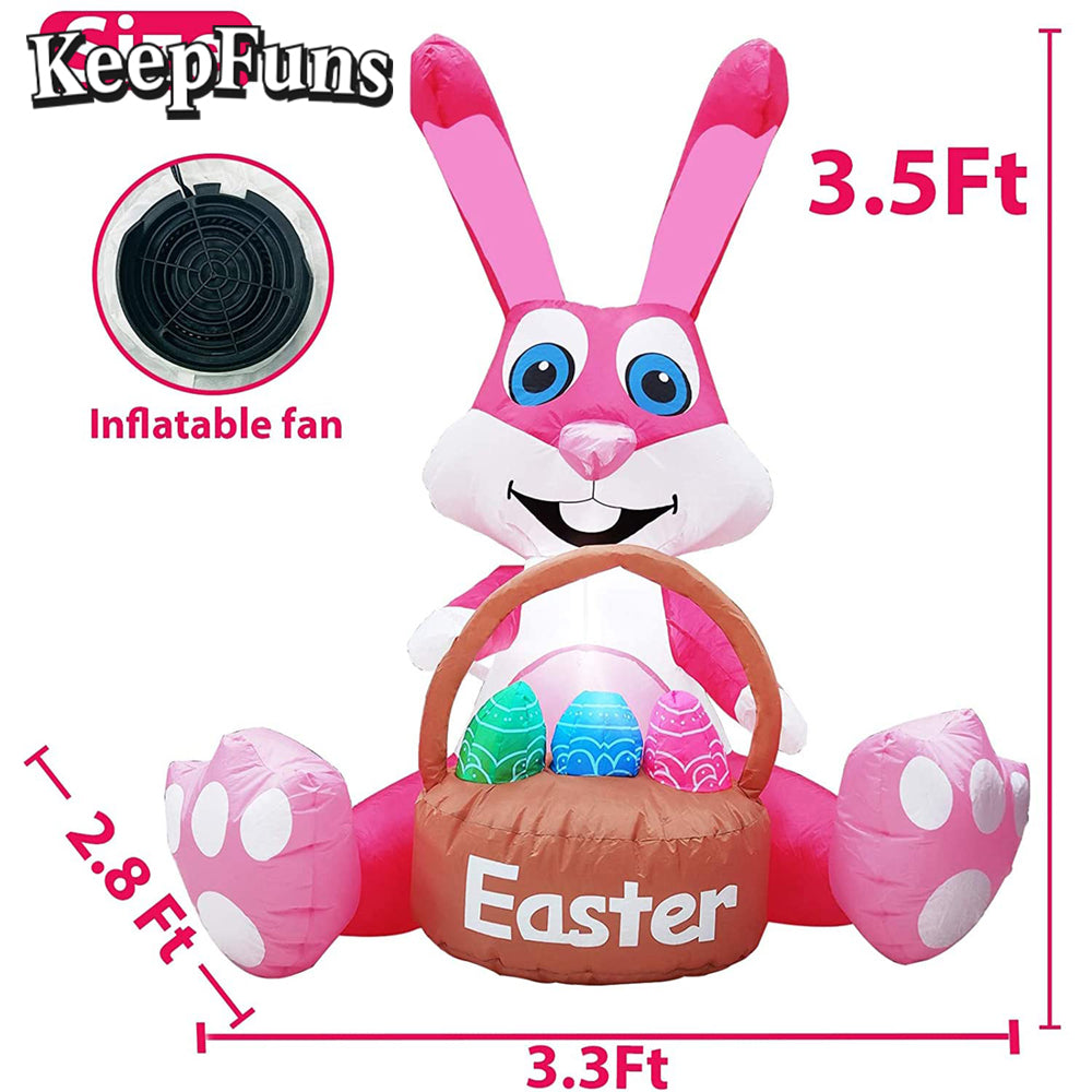 KeepFuns Easter Pink Bunny Inflatable Decoration - Outdoor Yard Indoor Holiday Celebration Inflatable Model