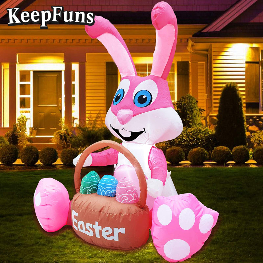 KeepFuns Easter Pink Bunny Inflatable Decoration - Outdoor Yard Indoor Holiday Celebration Inflatable Model