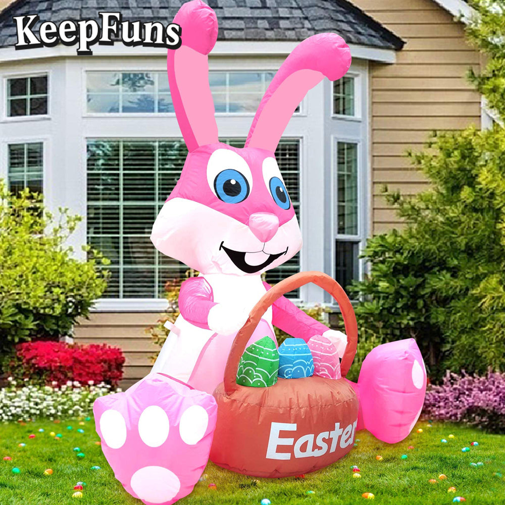 KeepFuns Easter Pink Bunny Inflatable Decoration - Outdoor Yard Indoor Holiday Celebration Inflatable Model
