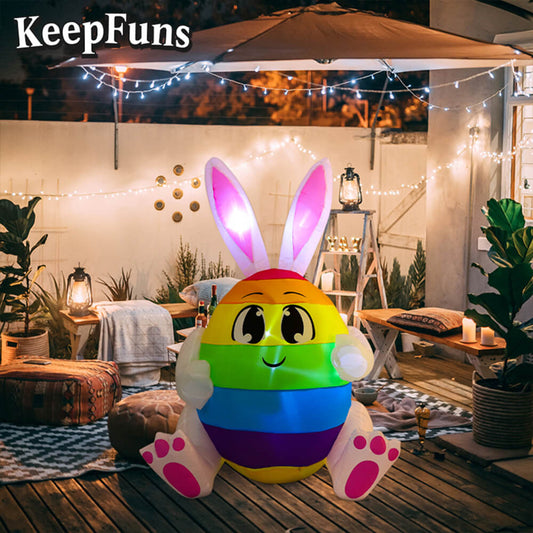 KeepFuns Easter Rainbow Egg Bunny Inflatable Decoration - Outdoor Yard Holiday Celebration Inflatable Model