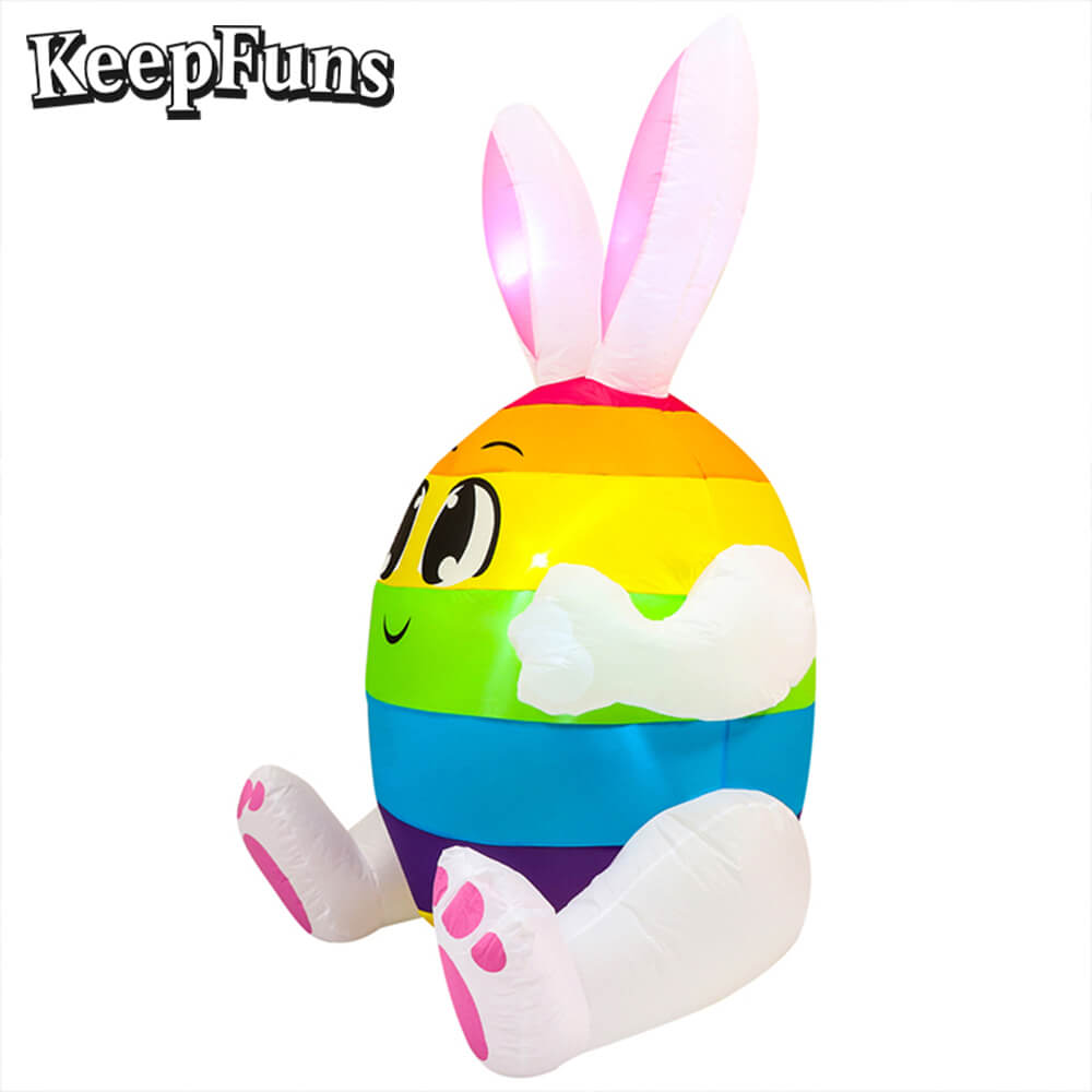 KeepFuns Easter Rainbow Egg Bunny Inflatable Decoration - Outdoor Yard Holiday Celebration Inflatable Model
