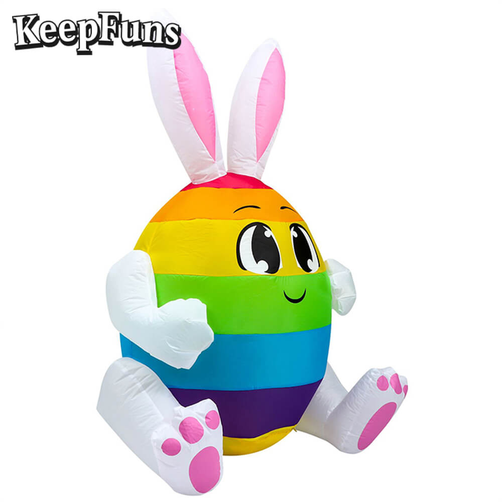 KeepFuns Easter Rainbow Egg Bunny Inflatable Decoration - Outdoor Yard Holiday Celebration Inflatable Model