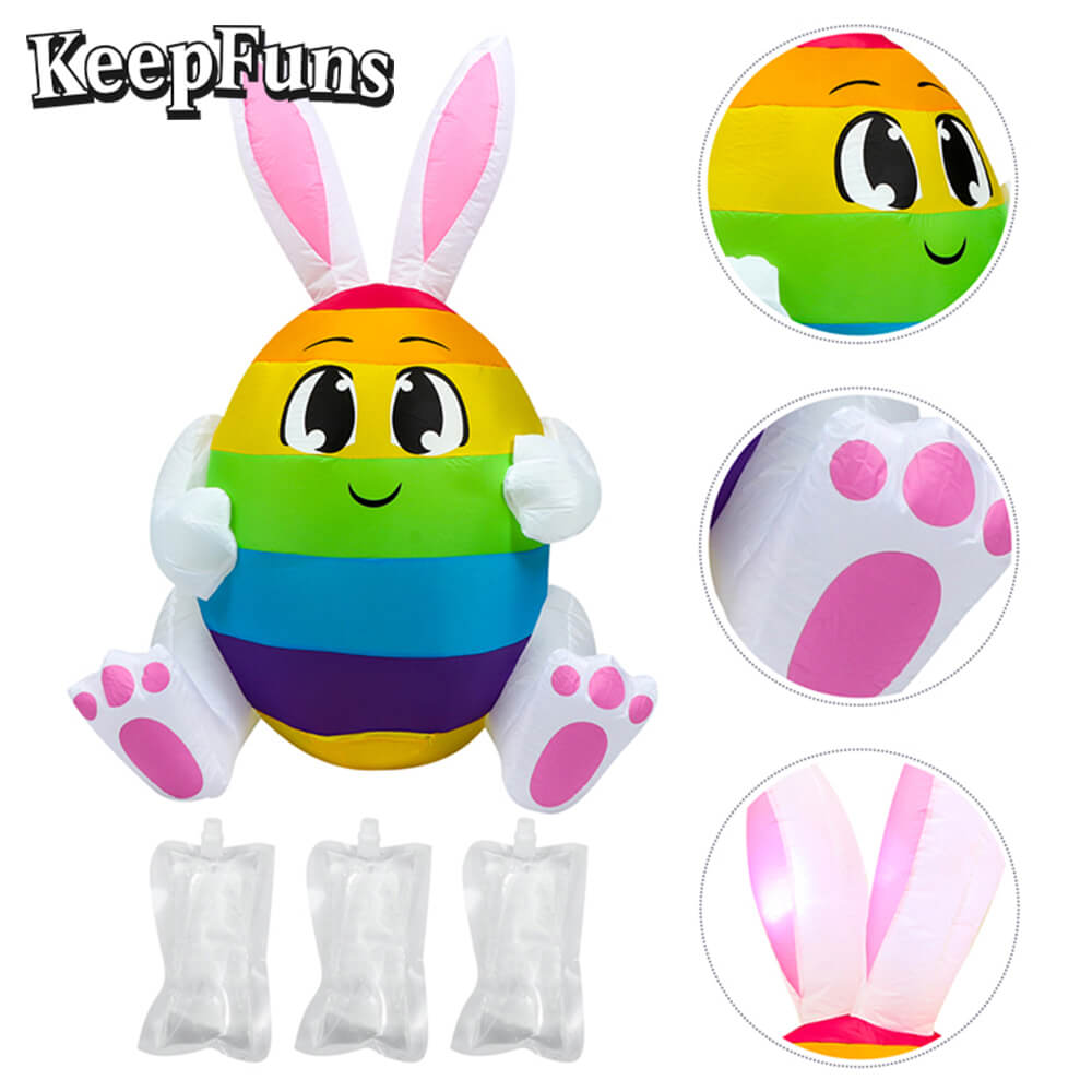 KeepFuns Easter Rainbow Egg Bunny Inflatable Decoration - Outdoor Yard Holiday Celebration Inflatable Model