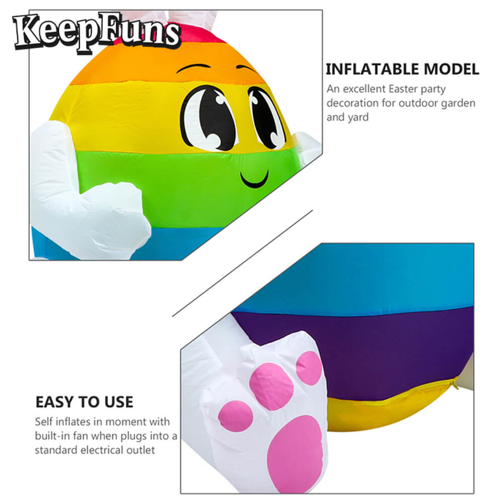 KeepFuns Easter Rainbow Egg Bunny Inflatable Decoration - Outdoor Yard Holiday Celebration Inflatable Model