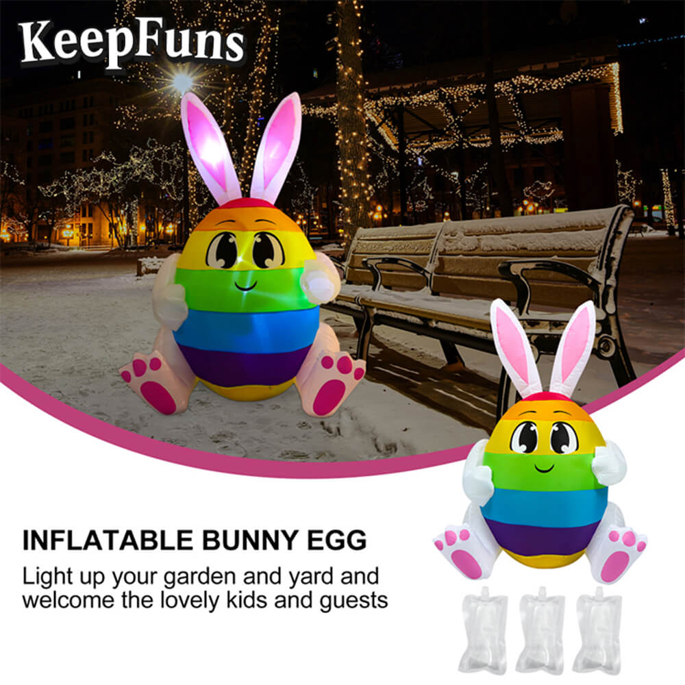 KeepFuns Easter Rainbow Egg Bunny Inflatable Decoration - Outdoor Yard Holiday Celebration Inflatable Model