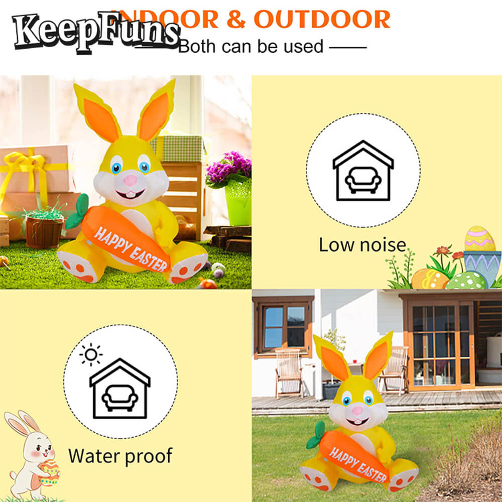 KeepFuns Easter Yellow Bunny Inflatable Decoration - Outdoor, Yard, Indoor Holiday Inflatable Model